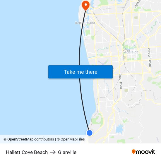 Hallett Cove Beach to Glanville map