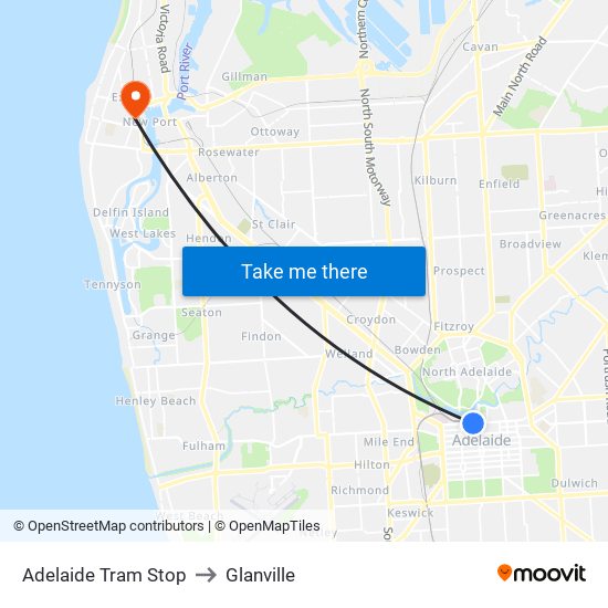 Adelaide Tram Stop to Glanville map