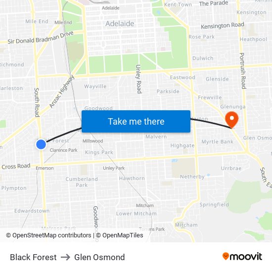 Black Forest to Glen Osmond map