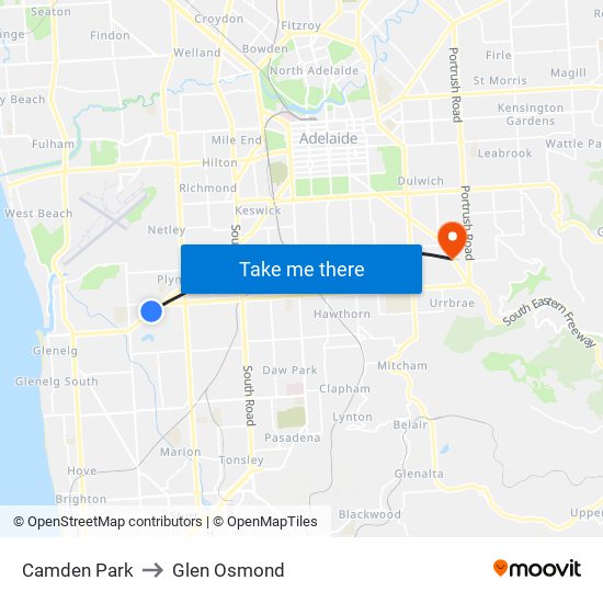 Camden Park to Glen Osmond map