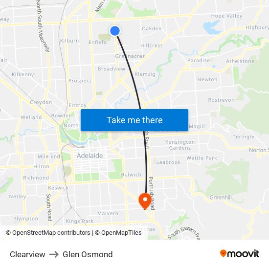 Clearview to Glen Osmond map