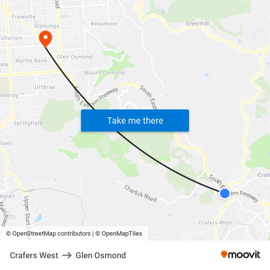 Crafers West to Glen Osmond map