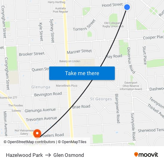 Hazelwood Park to Glen Osmond map