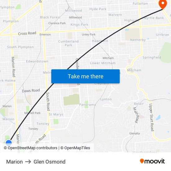 Marion to Glen Osmond map