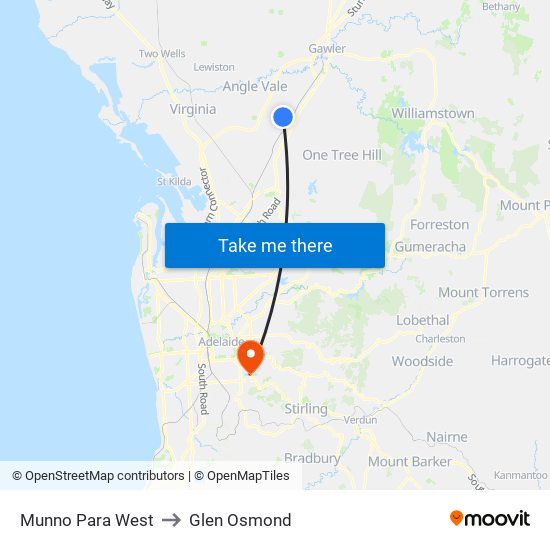 Munno Para West to Glen Osmond map