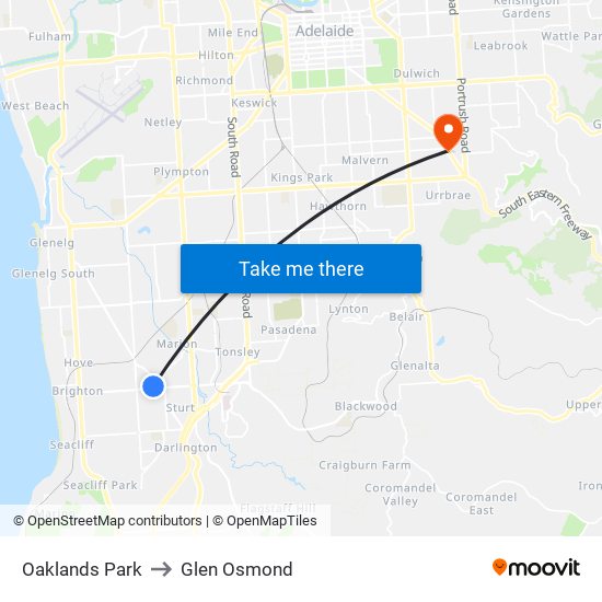 Oaklands Park to Glen Osmond map