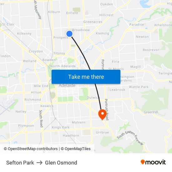 Sefton Park to Glen Osmond map