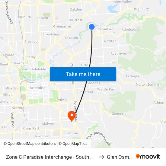 Zone C Paradise Interchange - South East side to Glen Osmond map