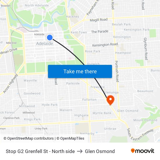 Stop G2 Grenfell St - North side to Glen Osmond map