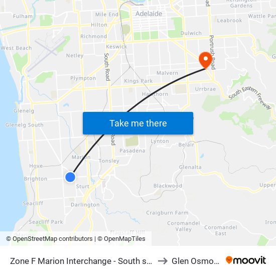 Zone F Marion Interchange - South side to Glen Osmond map