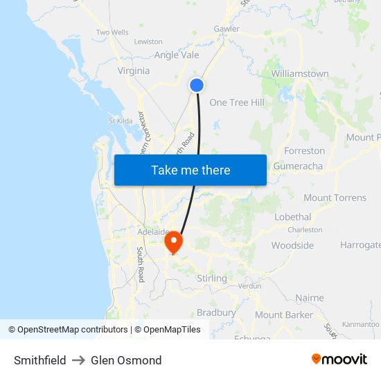 Smithfield to Glen Osmond map