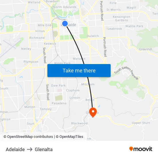 Adelaide to Glenalta map