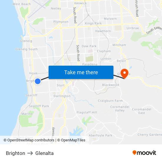 Brighton to Glenalta map