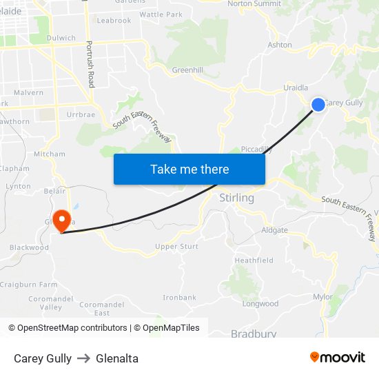 Carey Gully to Glenalta map