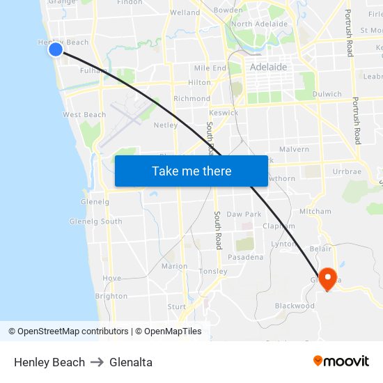 Henley Beach to Glenalta map