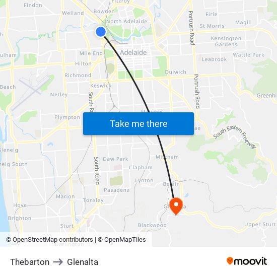 Thebarton to Glenalta map