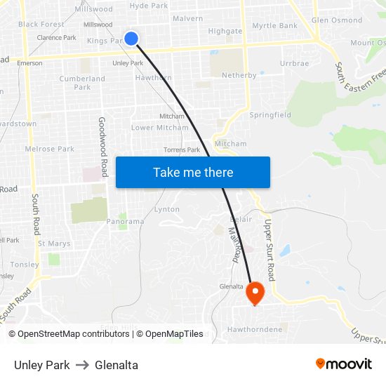 Unley Park to Glenalta map