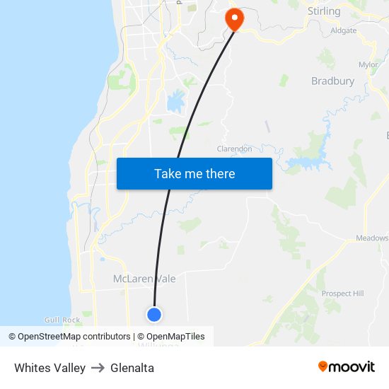 Whites Valley to Glenalta map