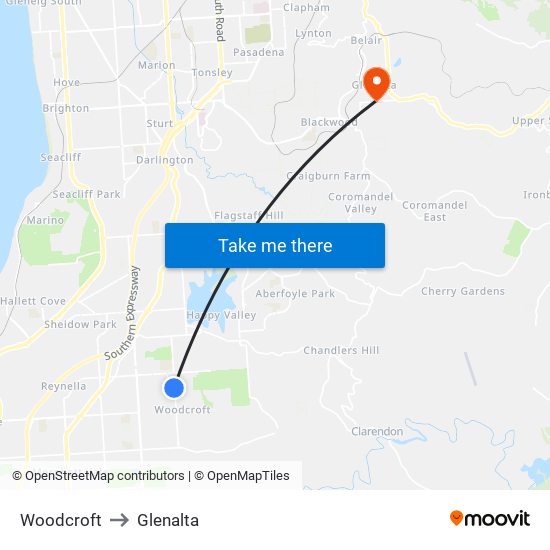 Woodcroft to Glenalta map