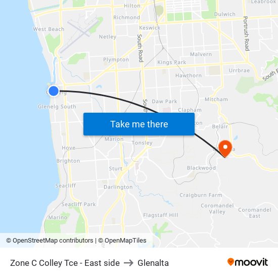 Zone C Glenelg Interchange - East side to Glenalta map