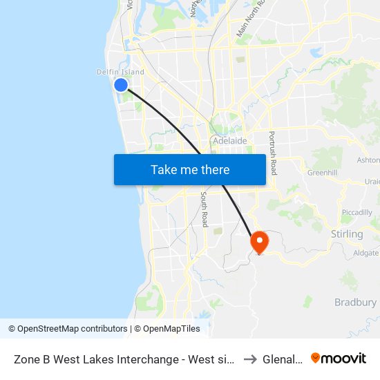 Zone B West Lakes Interchange - West side to Glenalta map