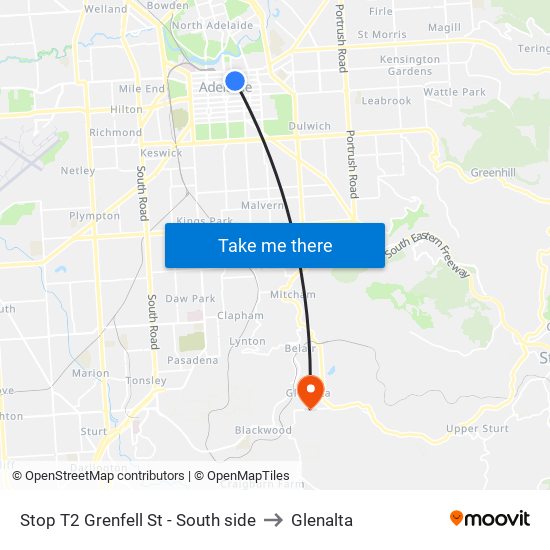 Stop T2 Grenfell St - South side to Glenalta map