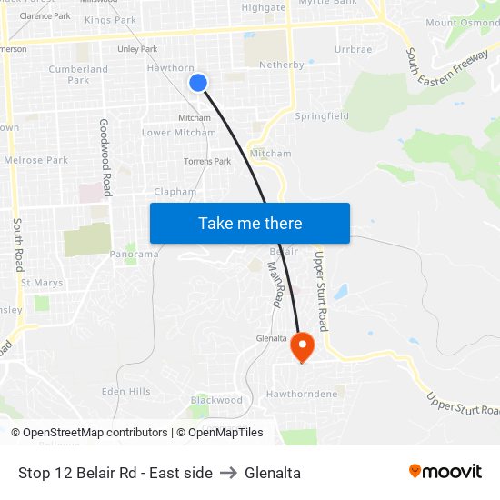 Stop 12 Belair Rd - East side to Glenalta map