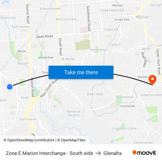 Zone E Marion Interchange - South side to Glenalta map