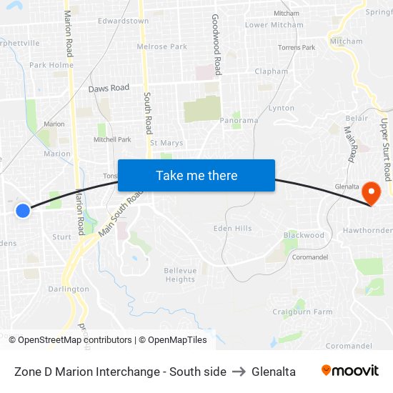 Zone D Marion Interchange - South side to Glenalta map