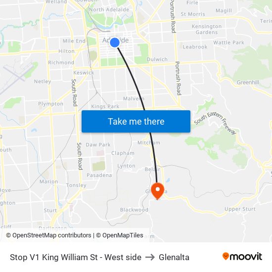 Stop V1 King William St - West side to Glenalta map