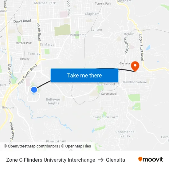 Zone C Flinders University Interchange to Glenalta map