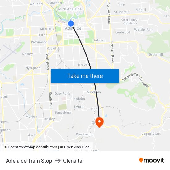 Adelaide Tram Stop to Glenalta map