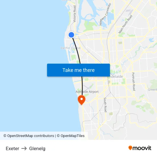 Exeter to Glenelg map