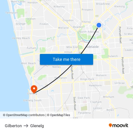 Gilberton to Glenelg map