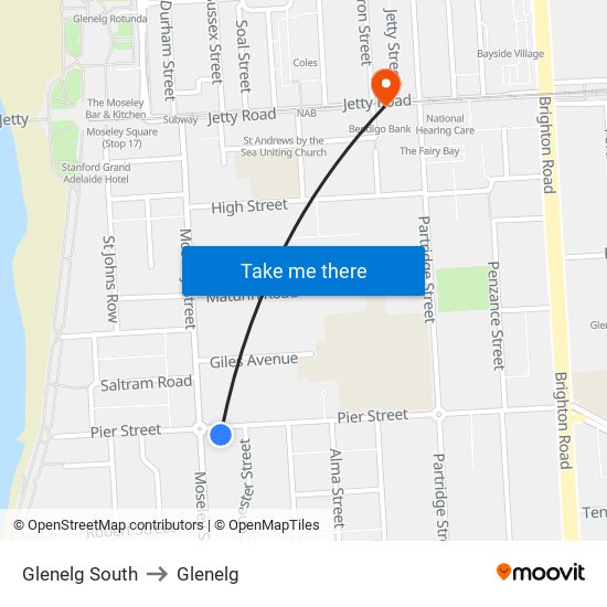 Glenelg South to Glenelg map