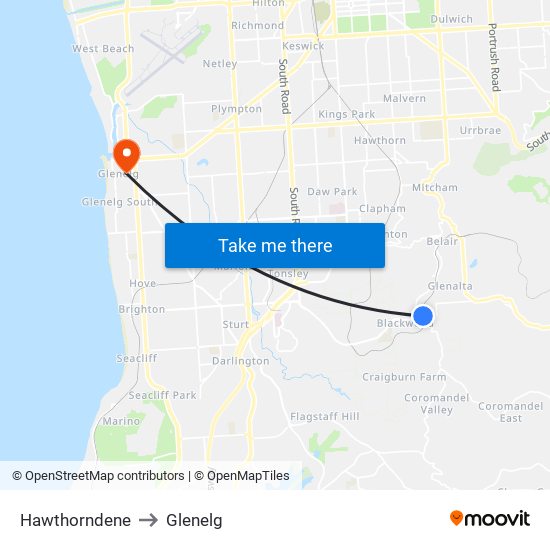 Hawthorndene to Glenelg map