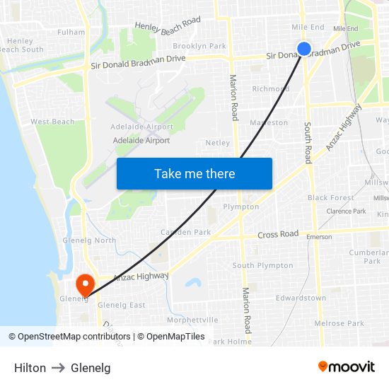 Hilton to Glenelg map