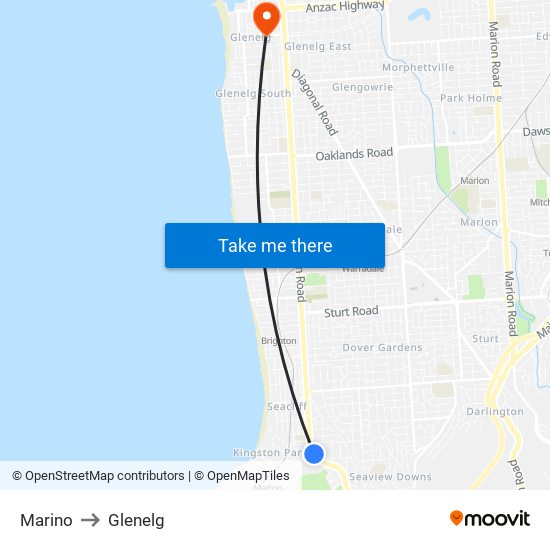 Marino to Glenelg map