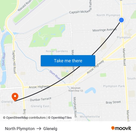 North Plympton to Glenelg map