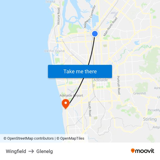 Wingfield to Glenelg map