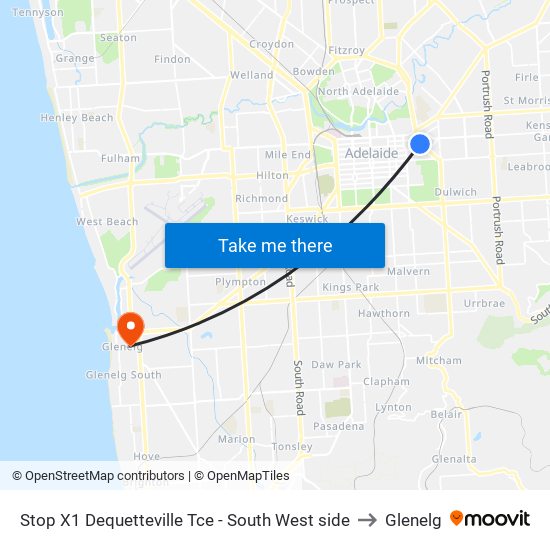 Stop X1 Dequetteville Tce - South West side to Glenelg map