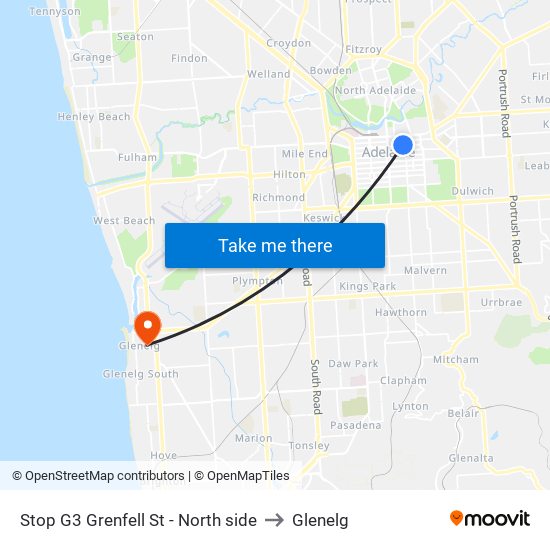 Stop G3 Grenfell St - North side to Glenelg map