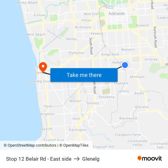 Stop 12 Belair Rd - East side to Glenelg map