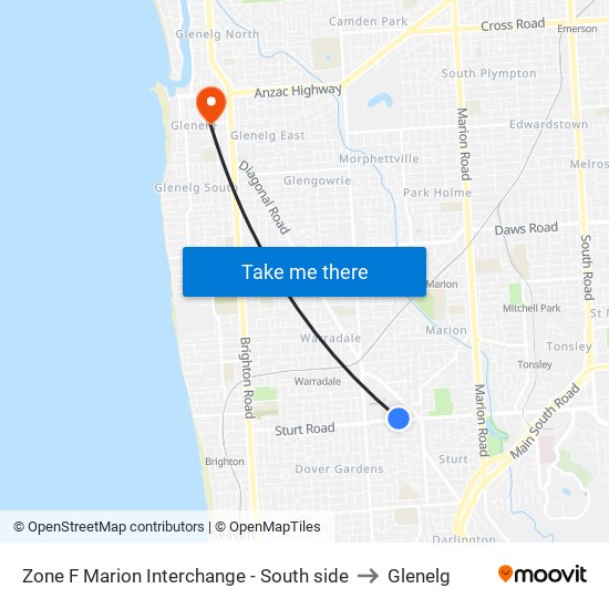 Zone F Marion Interchange - South side to Glenelg map