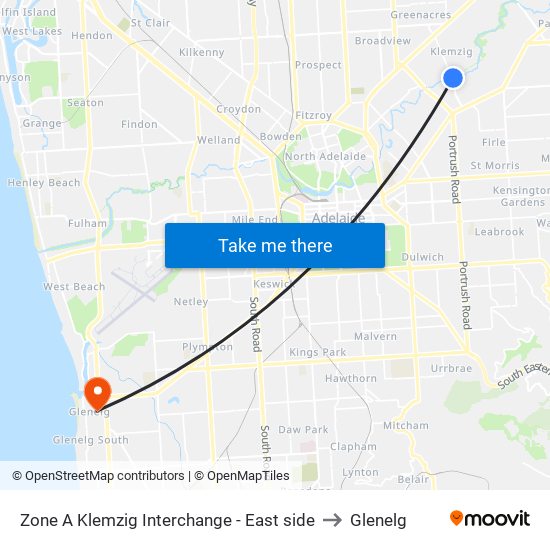 Zone A Klemzig Interchange - East side to Glenelg map