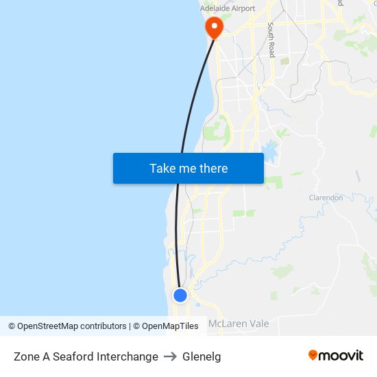 Zone A Seaford Interchange to Glenelg map