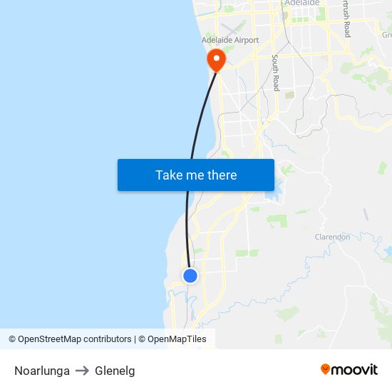 Noarlunga to Glenelg map