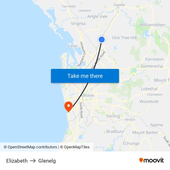 Elizabeth to Glenelg map