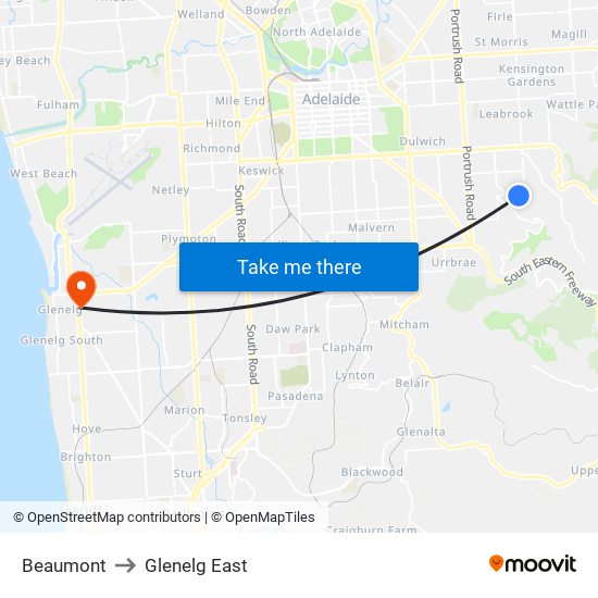 Beaumont to Glenelg East map