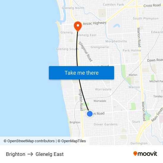 Brighton to Glenelg East map